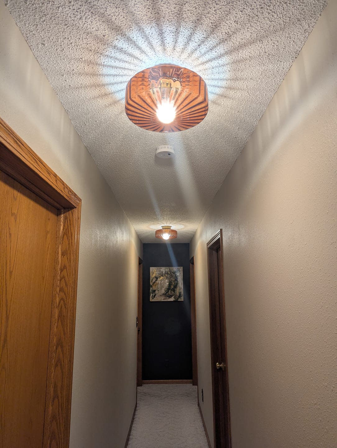Customer photo review of 1-Light Caramel Amber Ribbed Glass Round Semi Flush Mount