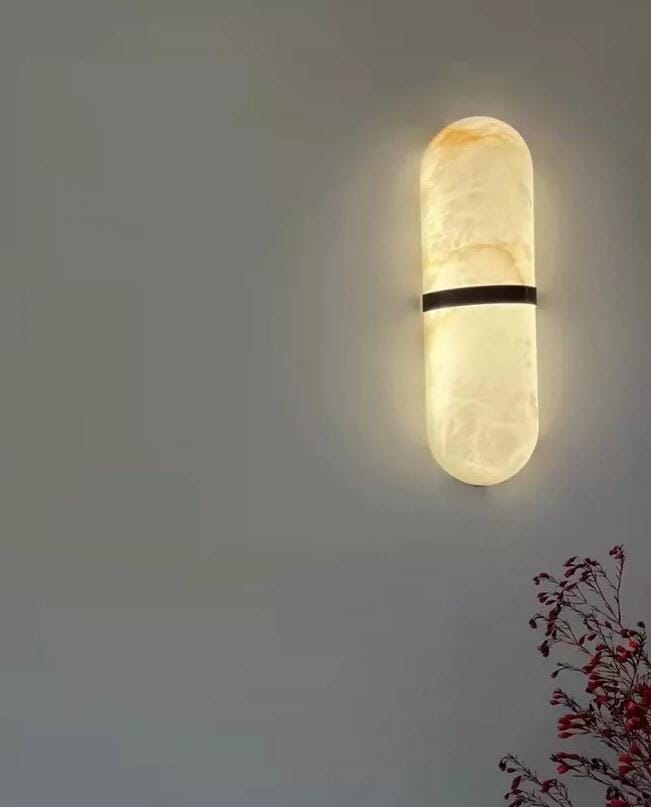 Customer photo review of Pill-Shaped Wall Sconce for Hallway, Alabaster, Brass