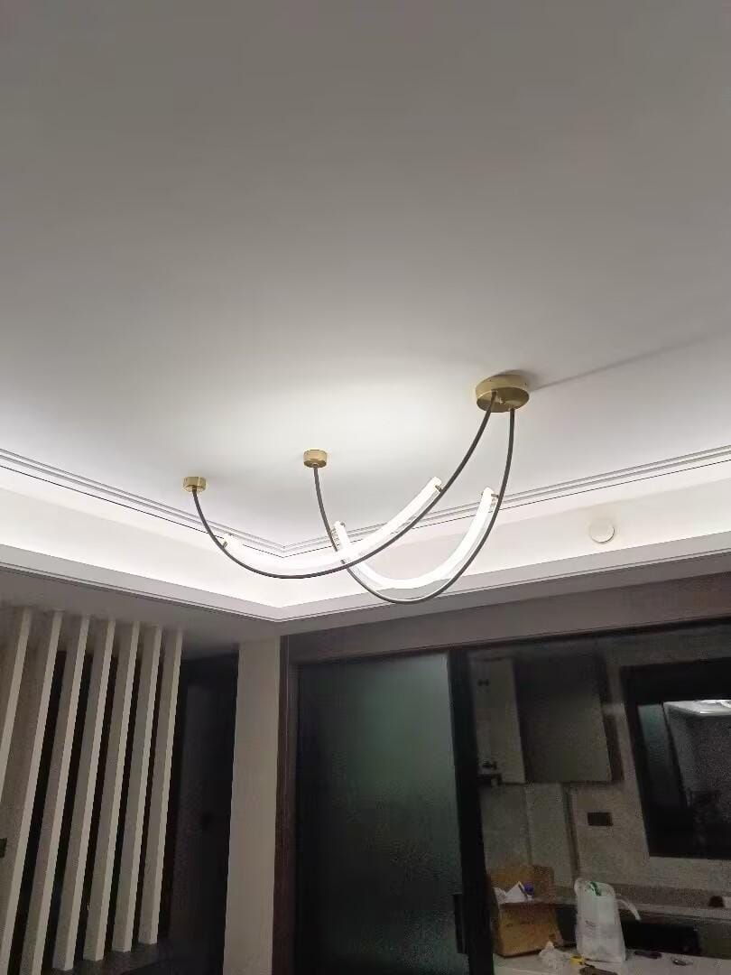 Customer photo review of Linear Pendant Light, Two Staggered LED Bars, Gold or Black