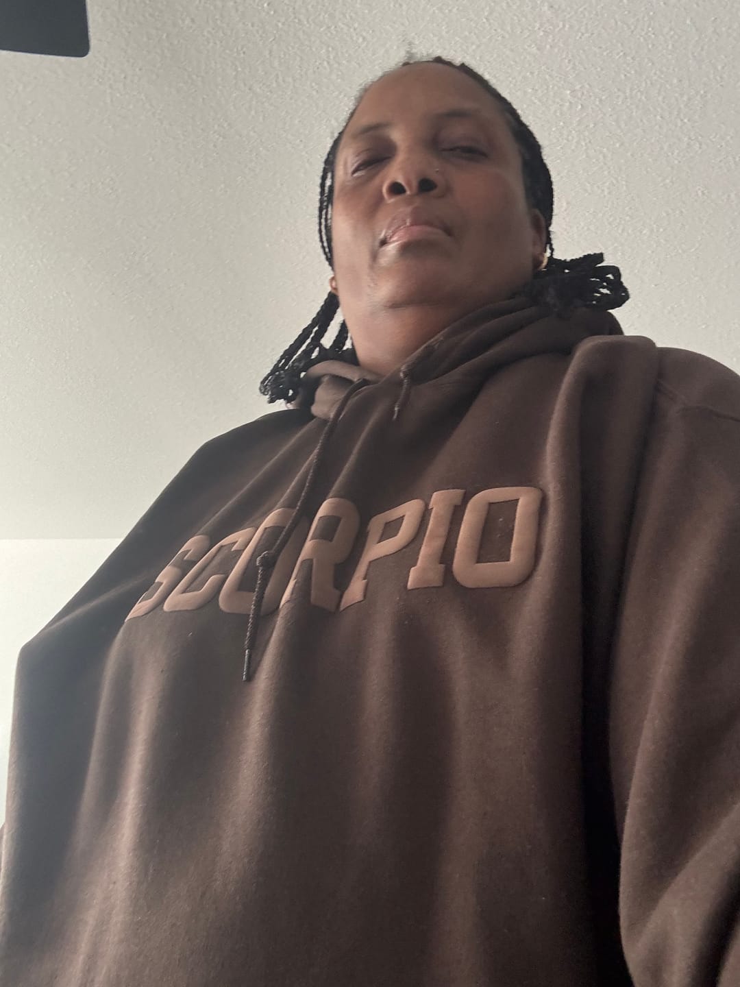 Customer photo review of Chocolate Zodiac Puff Hoodie