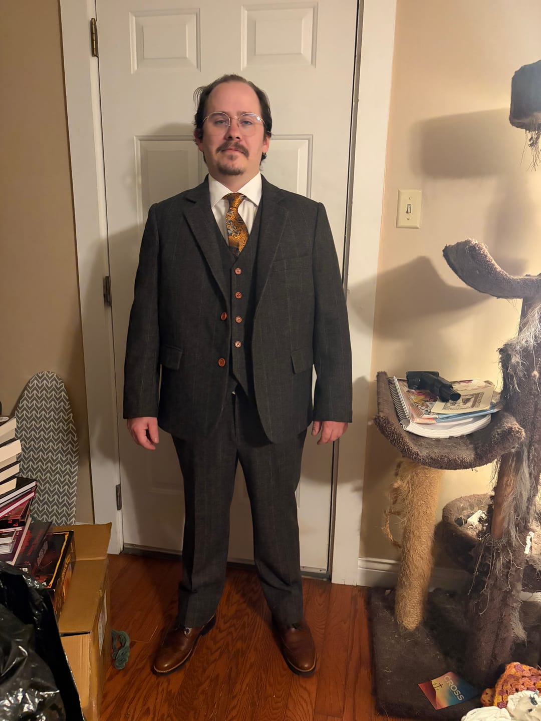 Customer photo review of Moss Herringbone Tweed 3 Piece Suit