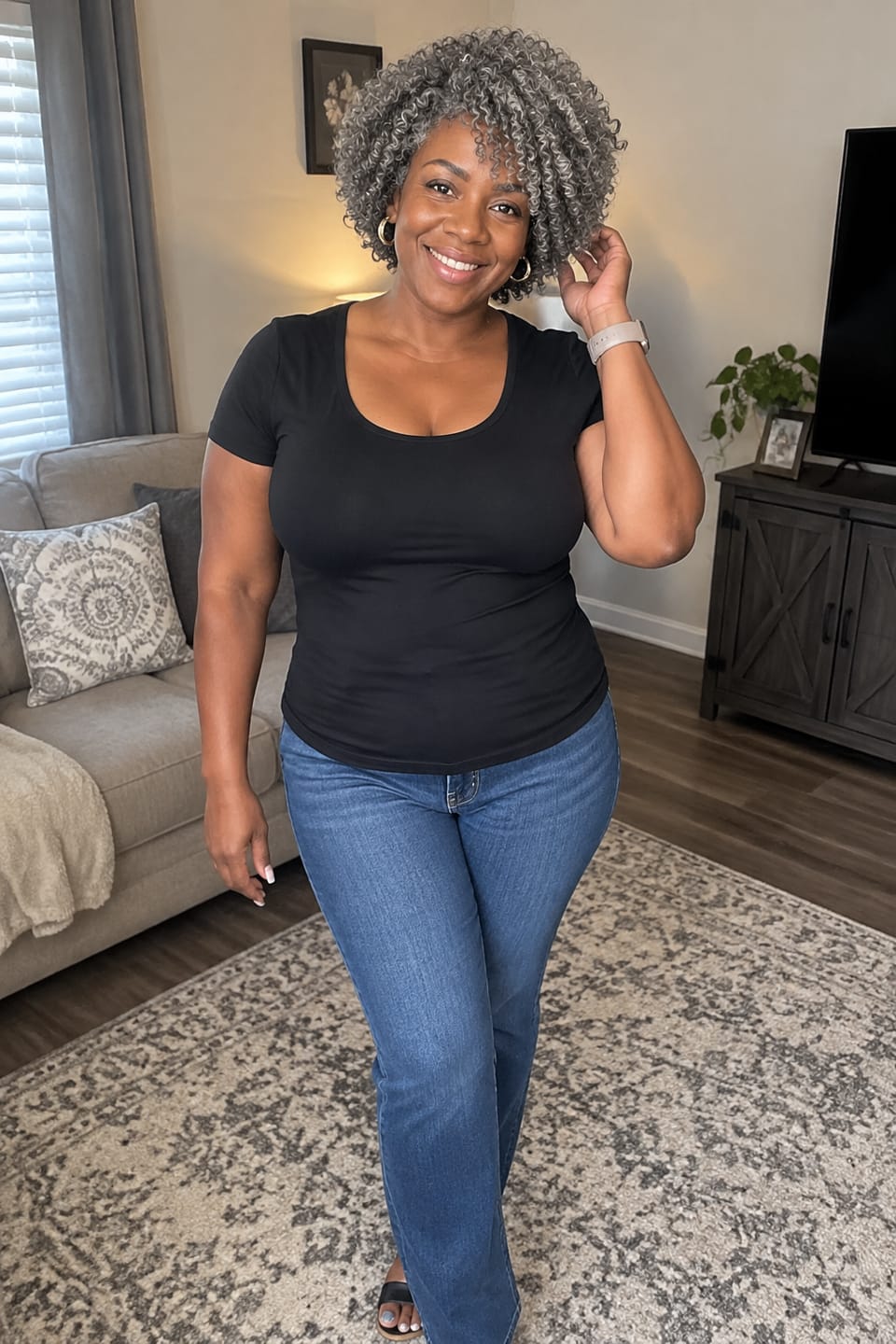 Customer photo review of Luvwin 5x5 Lace Salt And Pepper Short Spiral Curl Wig