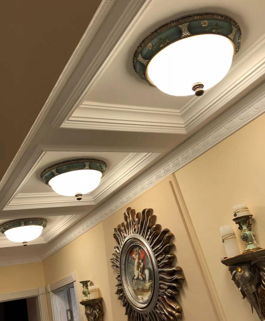 Customer photo review of Blue Resin Ceiling Light, White Glass Shade, Flush Mount