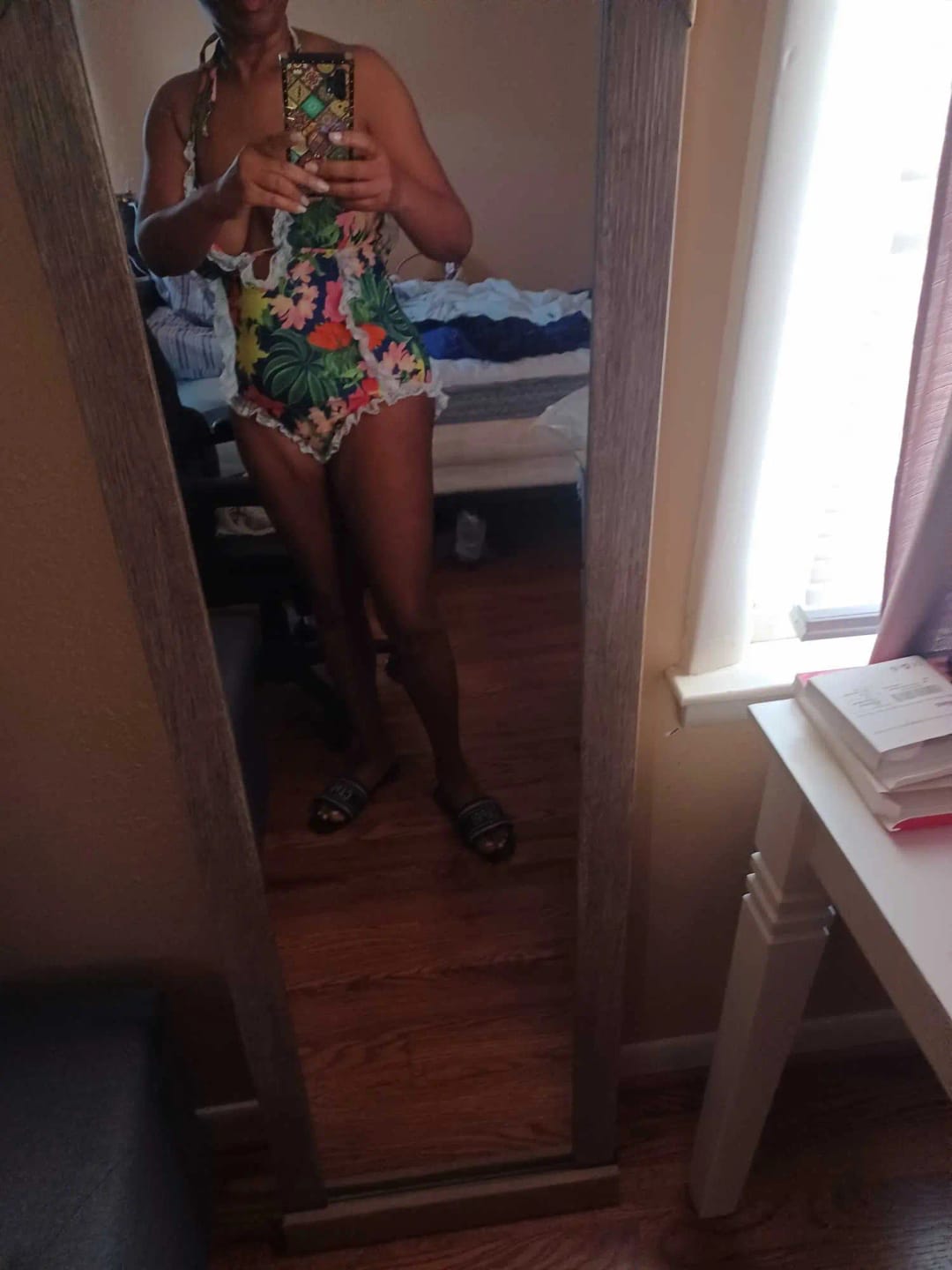 Customer photo review of Emoswim - Womens One Piece Halter V-Neck Printing Lace Adjustable Back Straps Sexy Swimsuit