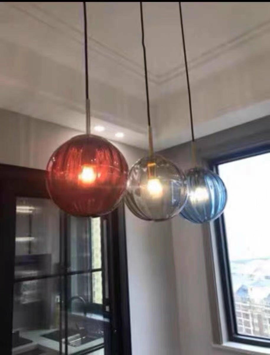 Customer photo review of Ribbed Glass Pendant Lamp, Mouth-Blown, Adjustable Cable