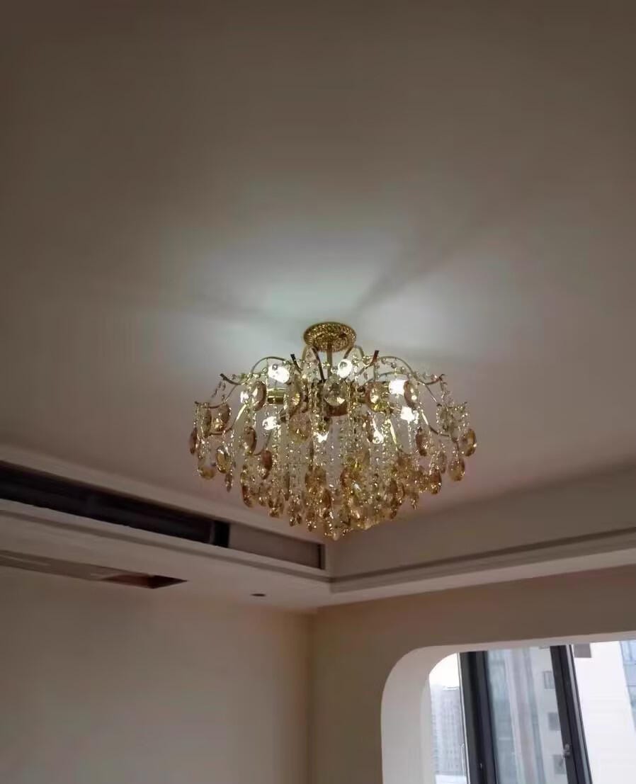 Customer photo review of Crystal Chandelier, Amber Teardrop Crystals, Gold-Finished Frame