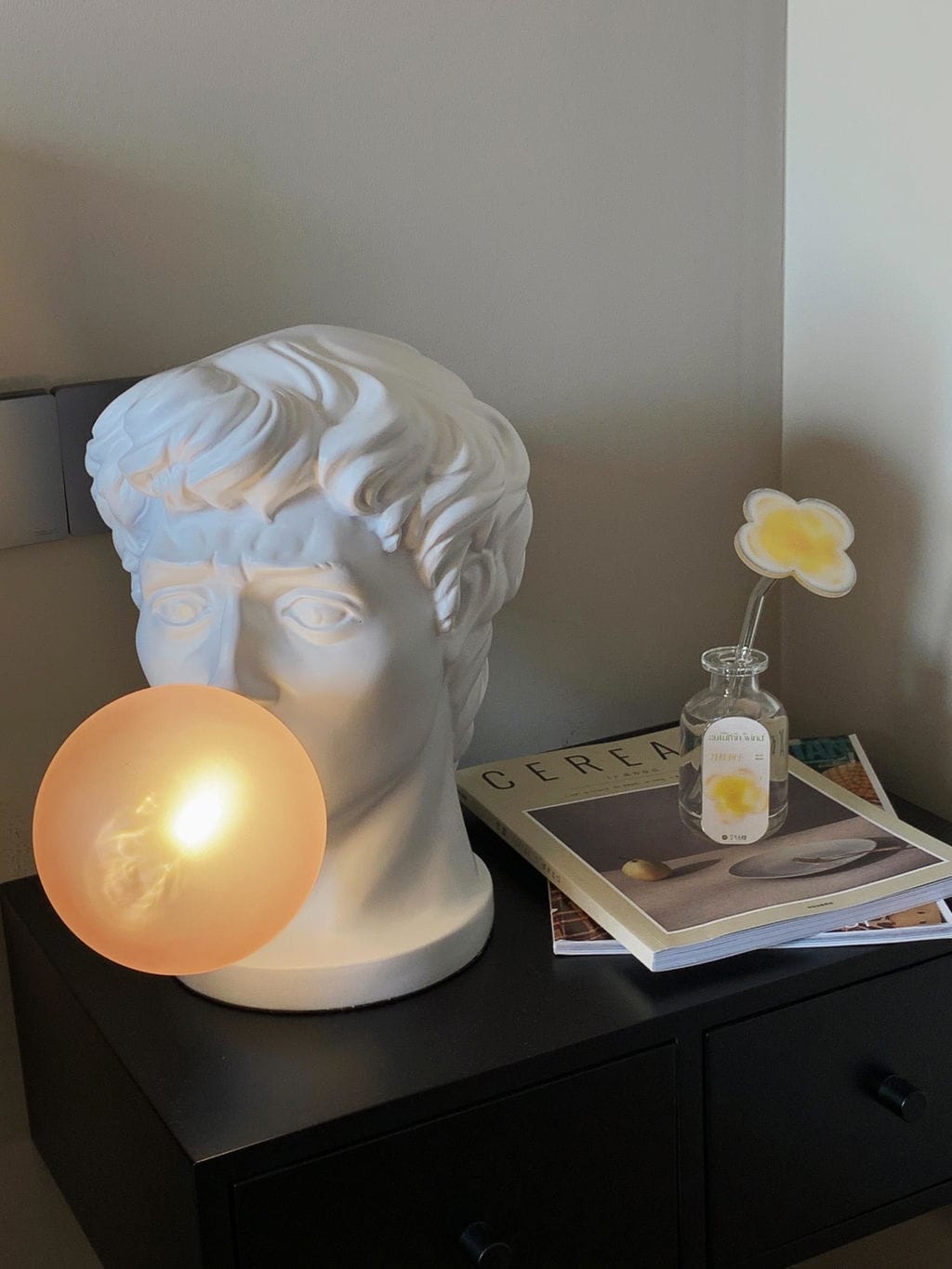 Customer photo review of Glass Table Lamp, Pink Bubble Shade, White Resin Body, 42 cm