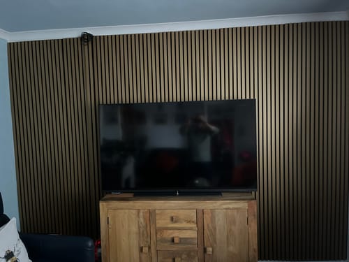 Customer photo review of Gold Acoustic Slat Wall Panels — Decorative MDF Wood Panels 2.4m x 0.6m