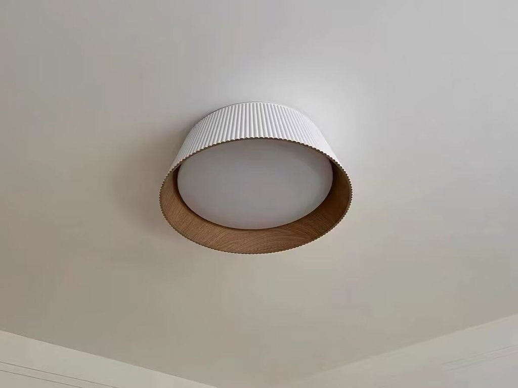 Customer photo review of Fluted Metal Ceiling Light, Wood Grain Interior, LED, 46 cm