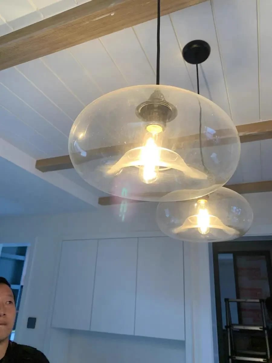 Customer photo review of Glass Pendant Lamp, Hand-Blown Shade, Iron Holder, 28 × 15 cm