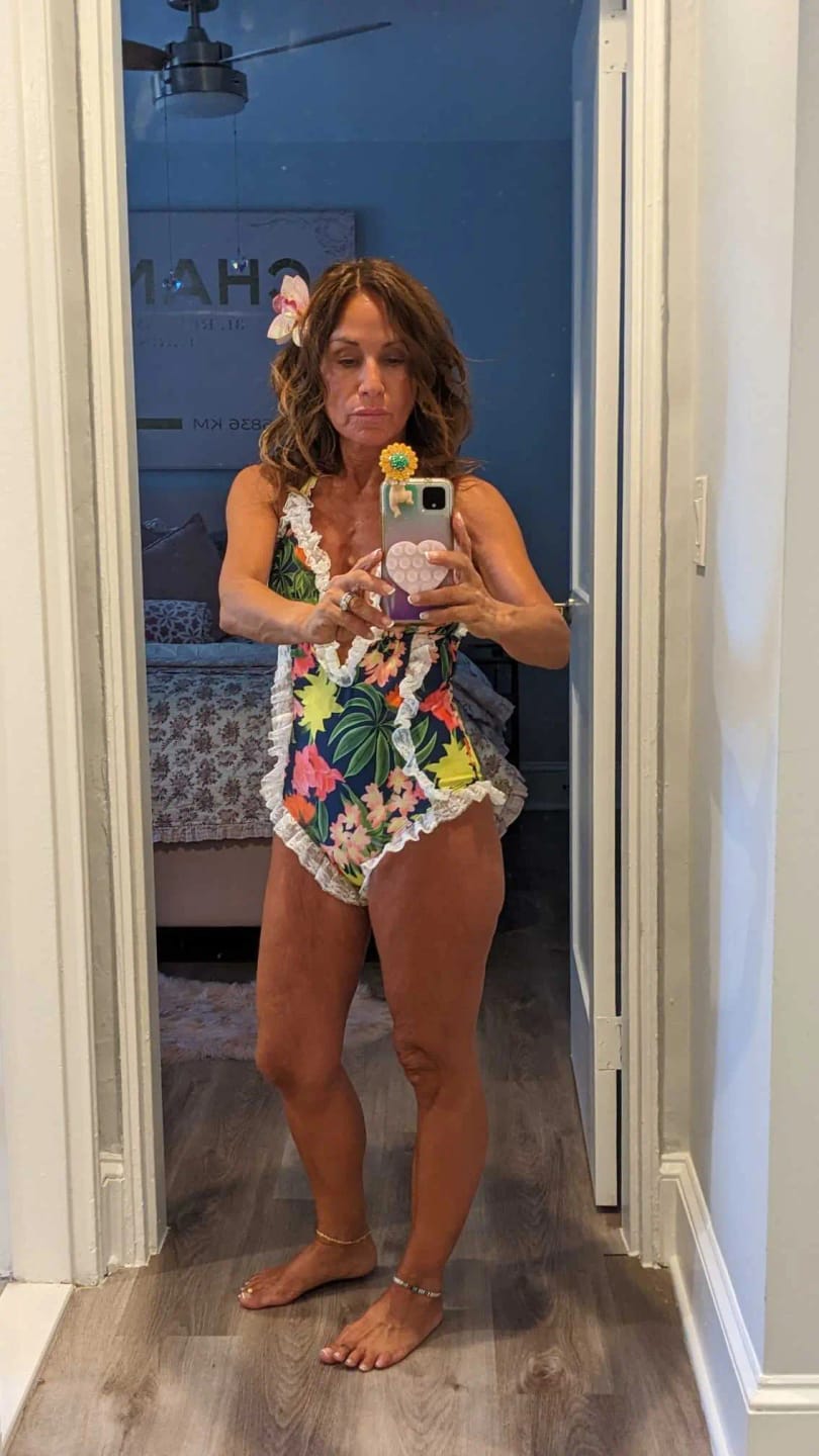 Customer photo review of Emoswim - Womens One Piece Halter V-Neck Printing Lace Adjustable Back Straps Sexy Swimsuit