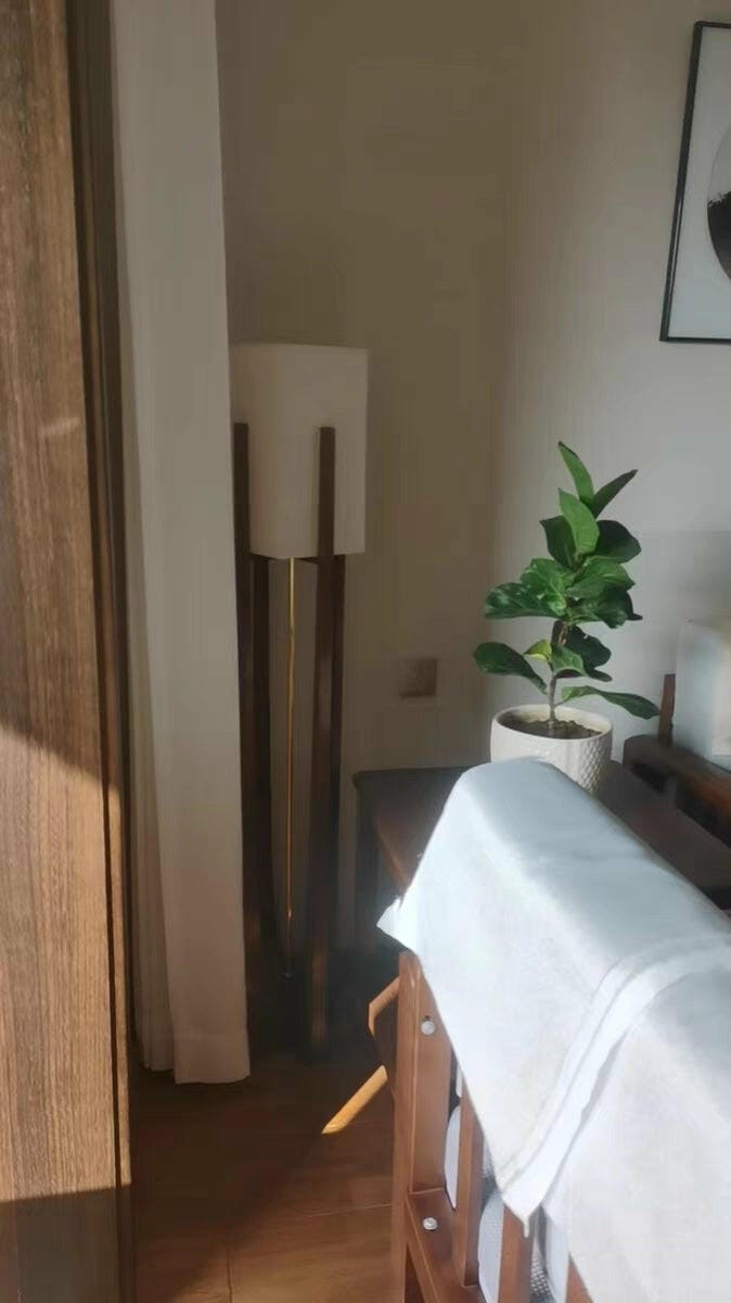 Customer photo review of Ash Wood Floor Lamp, White Fabric Shade, 145 cm, Inline Switch