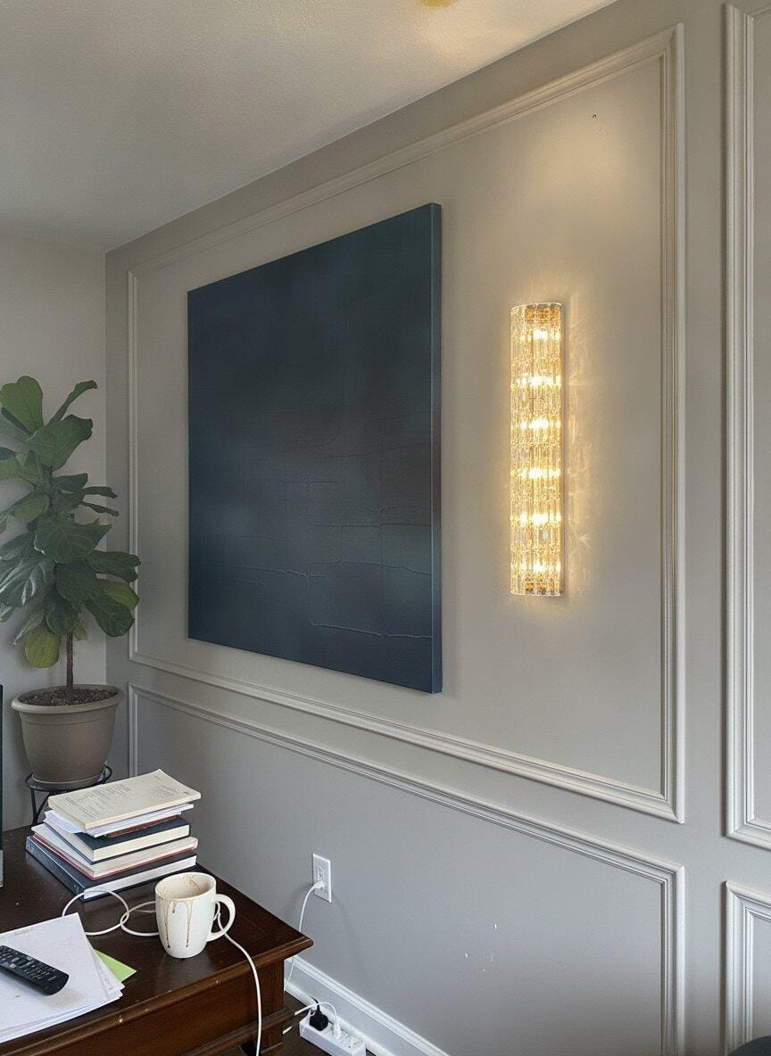 Customer photo review of Brass Wall Light, Clear Textured Glass, Wall Sconce, Integrated LED