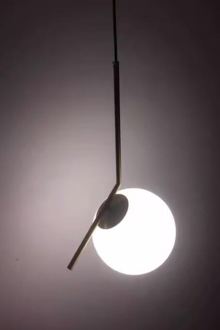 Customer photo review of Globe Pendant Light, White Glass, Brass or Black Stem, 20 cm