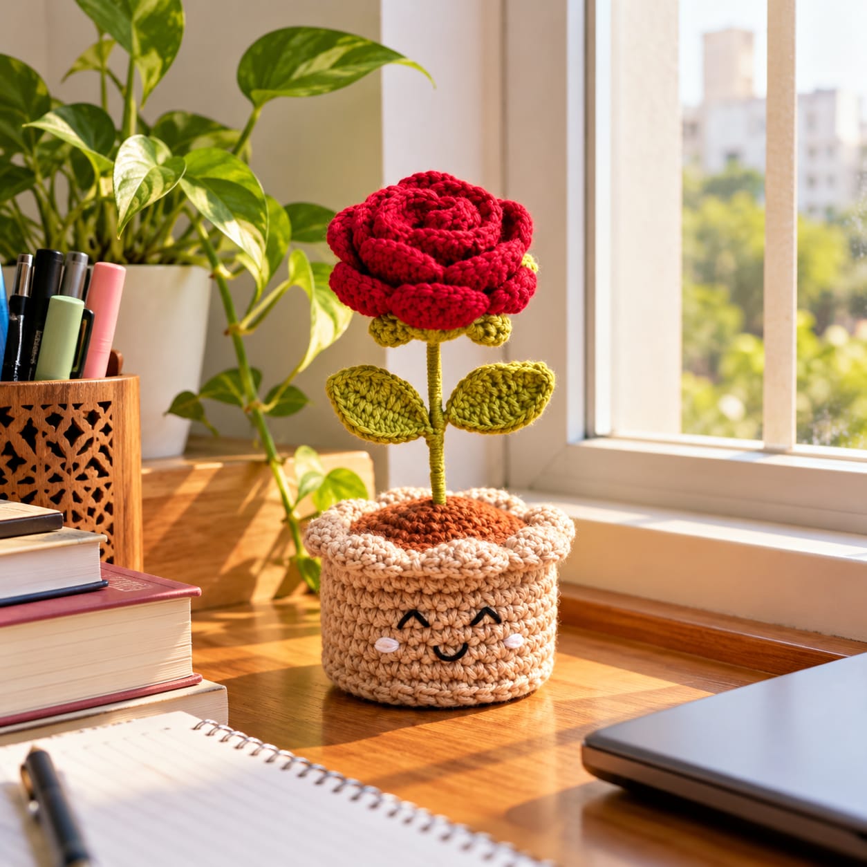 Customer photo review of Blooming Love Handmade Crochet Rose Pot