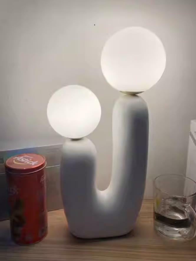 Customer photo review of Oo Table Lamp, White Glass Globe Shade, Ceramic Body, G9, Plug-In