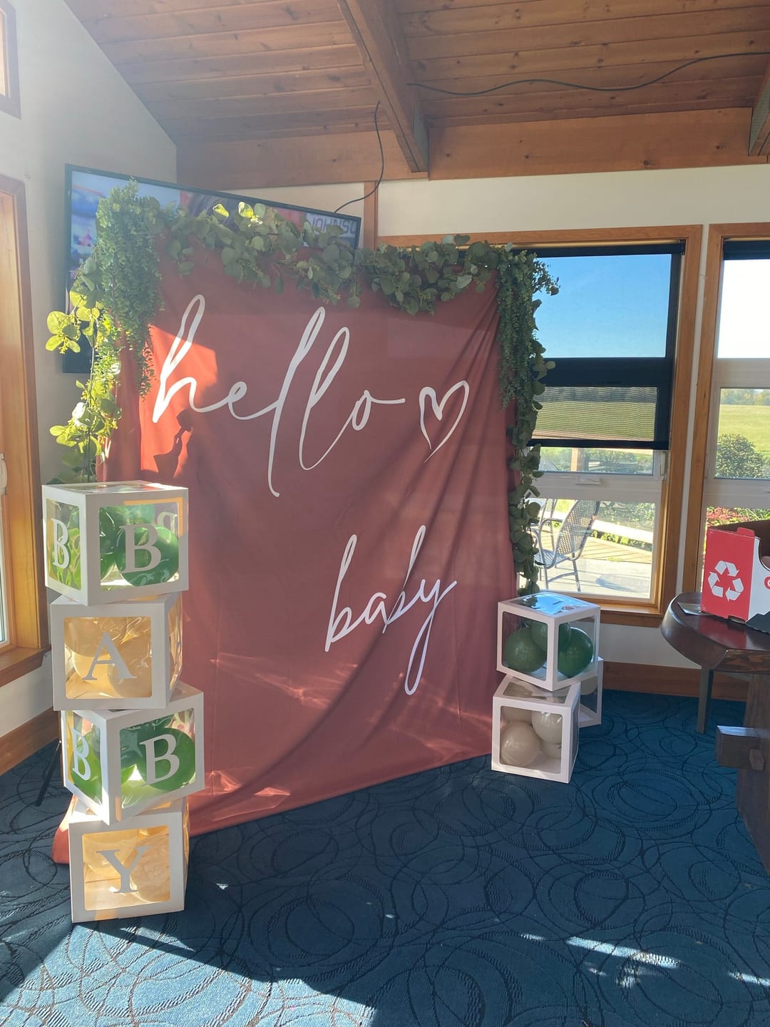 Customer photo review of Hello Baby Minimalist Baby Shower Backdrop Gender Neutral Baby Shower Decor Terracotta Baby Shower Banner Hello Baby Shower THB