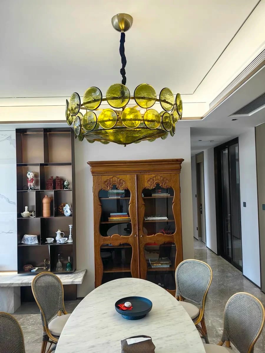Customer photo review of Glass Chandelier, Layered Discs, Gold Steel Frame, 60–100 cm
