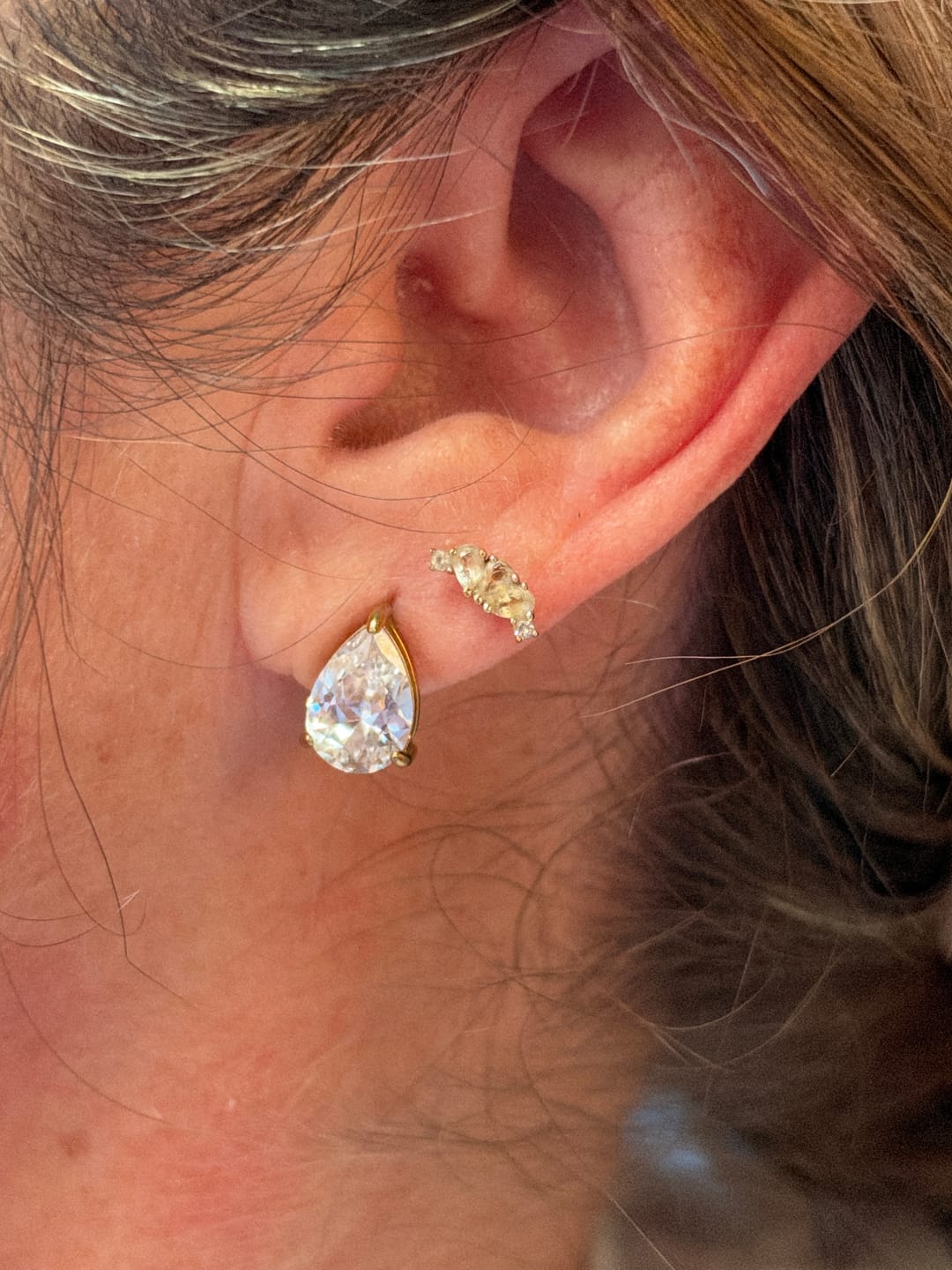 Customer photo review of Bold Pear Solitaire Earrings