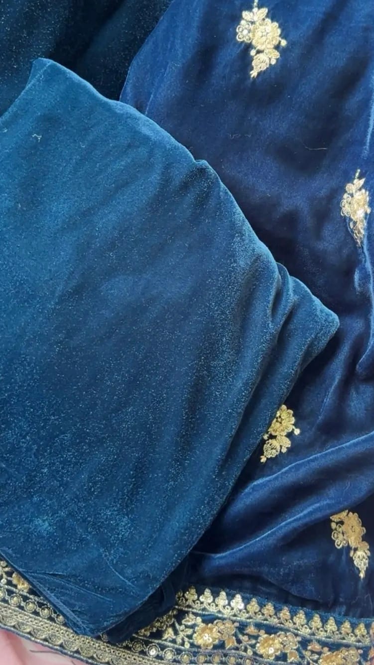 Customer photo review of Rozi - Luxury Velvet Outfit with Sequin Embroidered Velvet Shawl - Navy Blue-SB