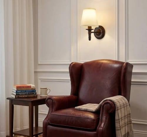Customer photo review of Antique Brown Wall Light, Candle Style Fabric Shade, Wall Sconce