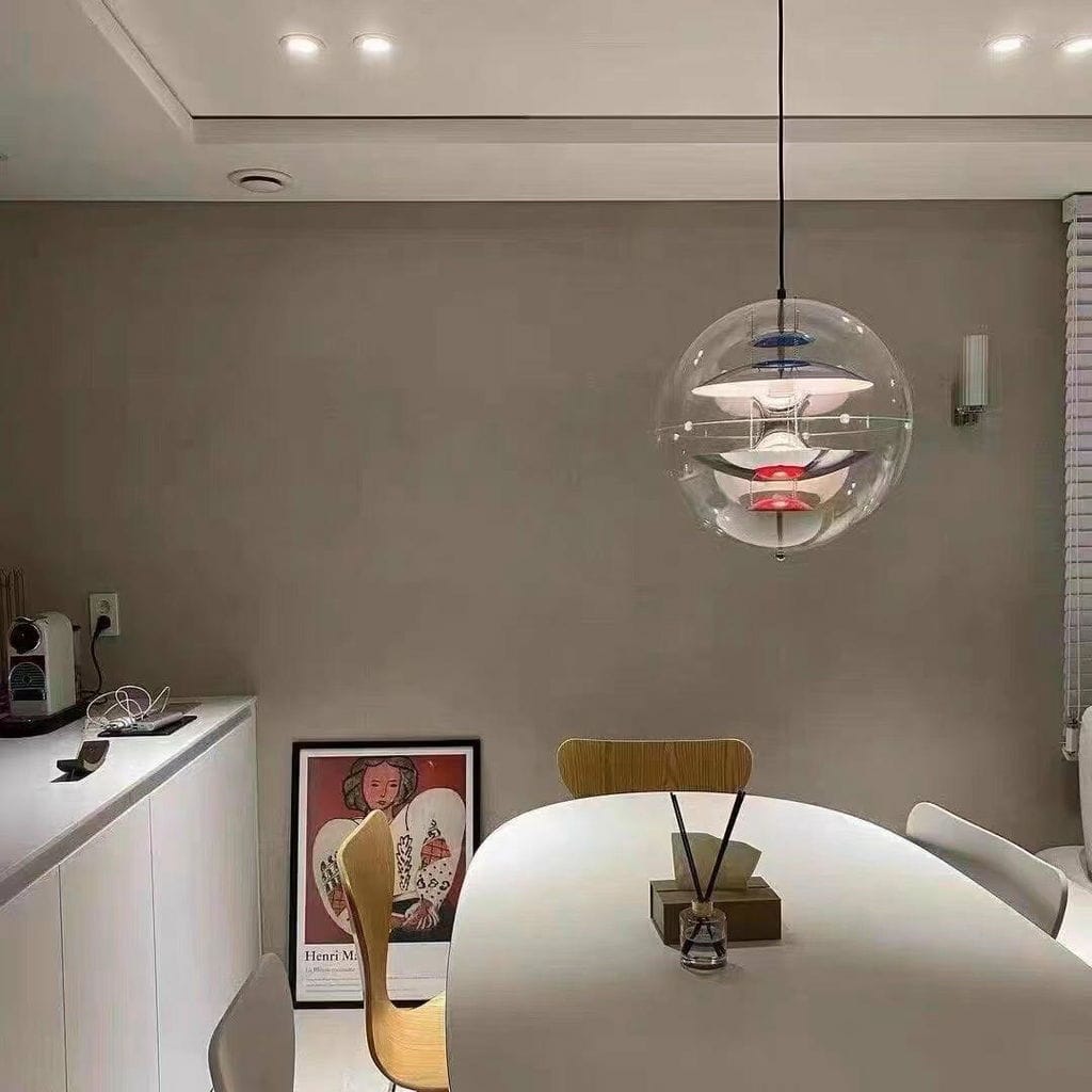 Customer photo review of Clear Acrylic Sphere Pendant Light, 40 cm, Metal Shelves