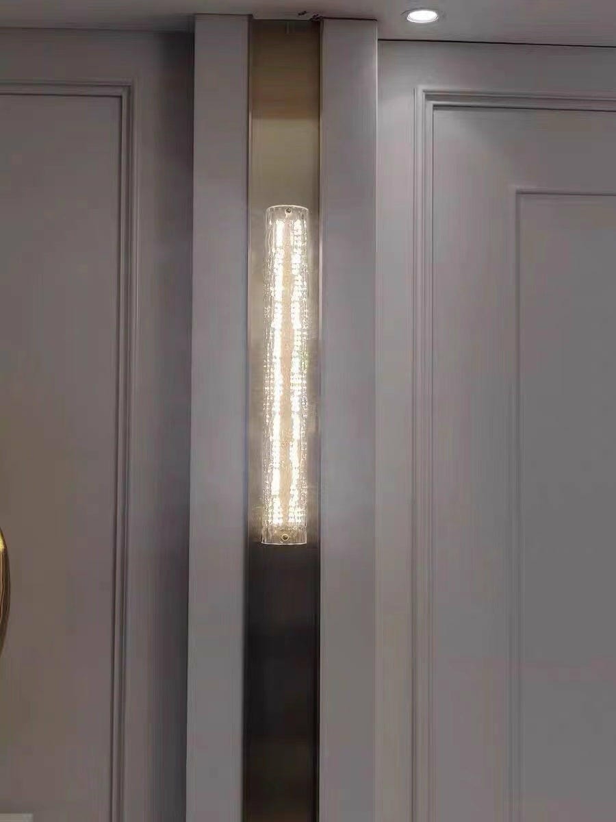 Customer photo review of Brass Wall Light, Clear Textured Glass, Wall Sconce, Integrated LED