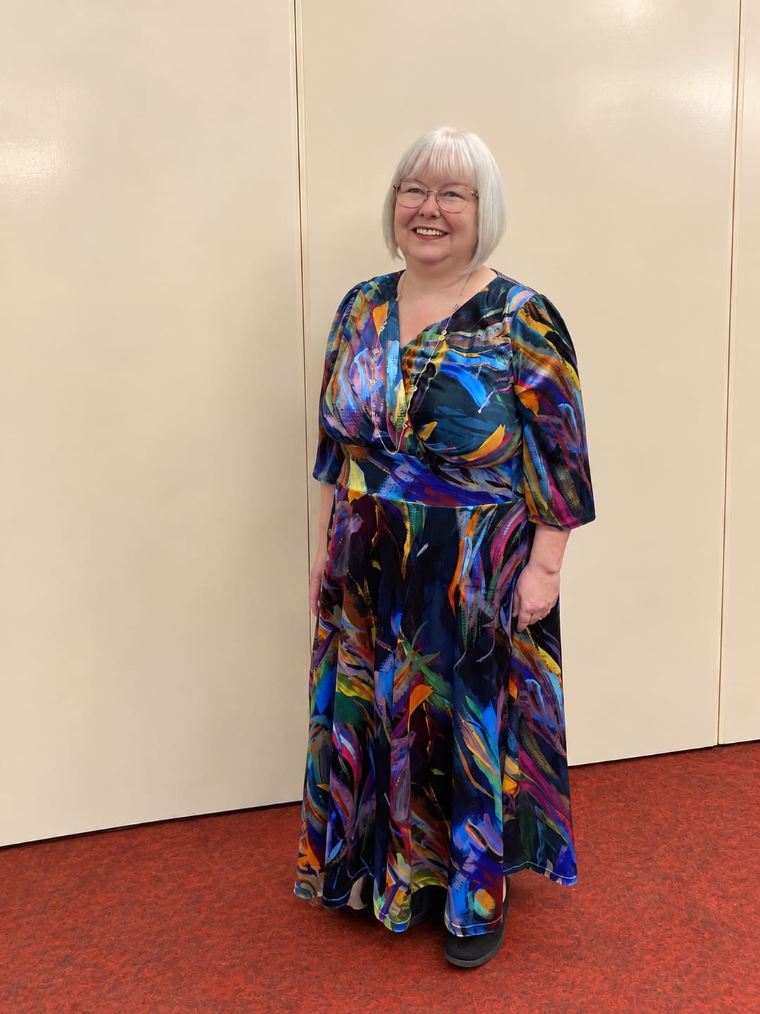 Customer photo review of Plus Size Occasion Wear Green Multi Print Velvet Maxi Gown