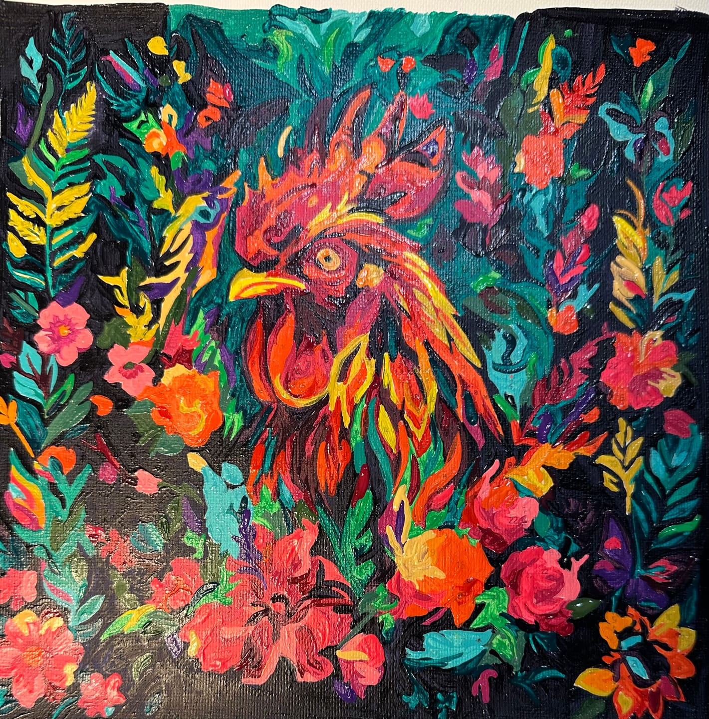 Customer photo review of Jungle Bloom Rooster (Paint by Numbers)