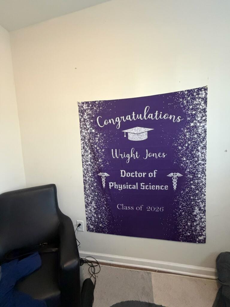 Customer photo review of Doctor of Physical Therapy Graduation Backdrop PT Grad Banner Dr of Physical Therapy Photobooth New Physical Therapist Graduate 2023 Party