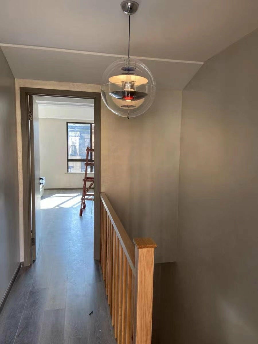 Customer photo review of Clear Acrylic Sphere Pendant Light, 40 cm, Metal Shelves