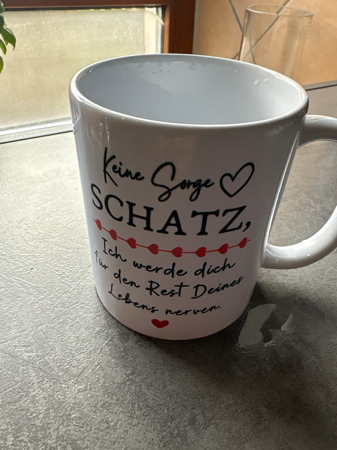Customer photo review of Keine Sorge Schatz - Personalisierte Pärchen-Tasse