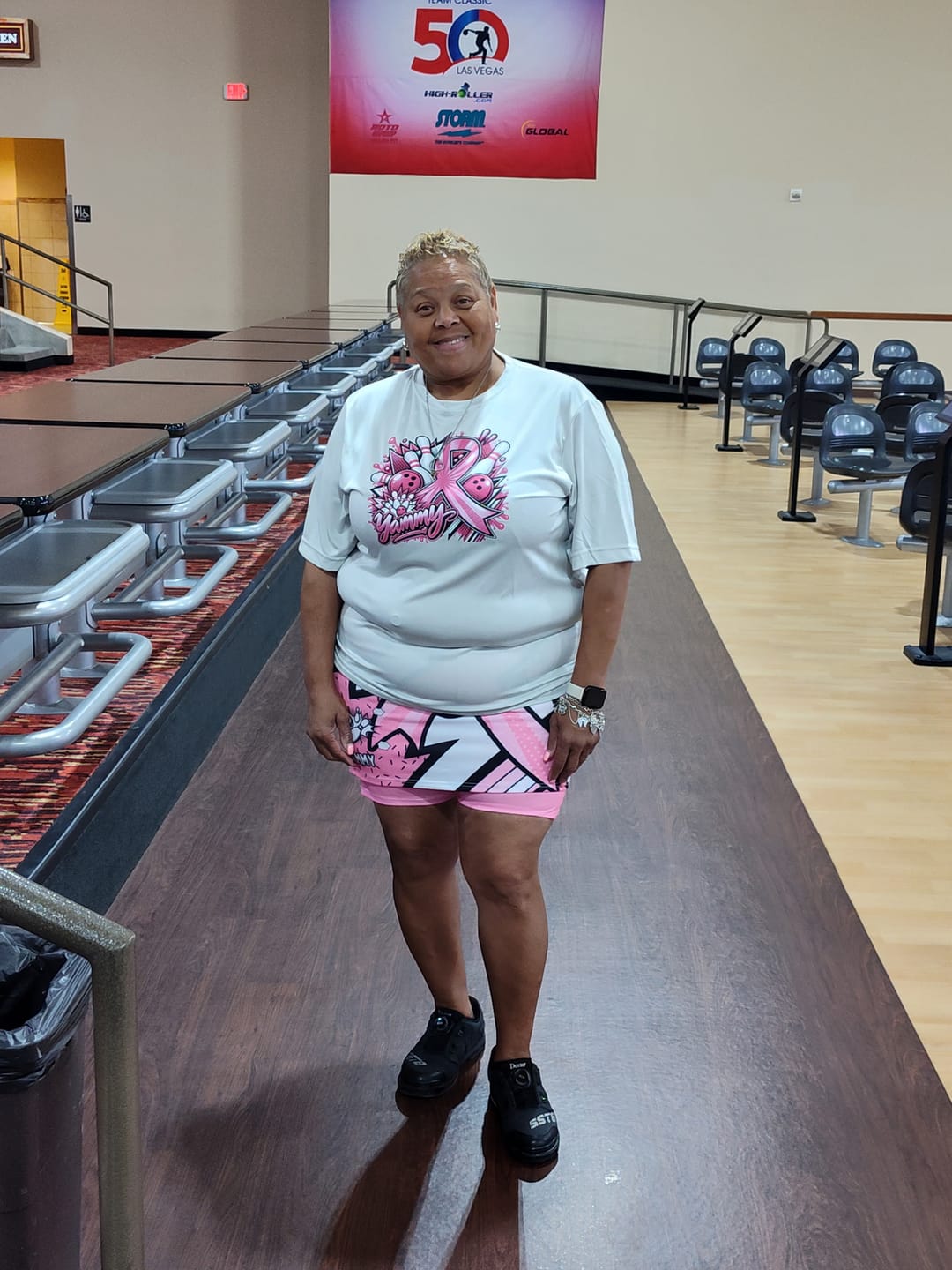 Customer photo review of Maxcorners Customized Bowling Trouser Skirts With Shorts Underneath, Bowling Pink Ribbon Comic Style Skorts With Pockets