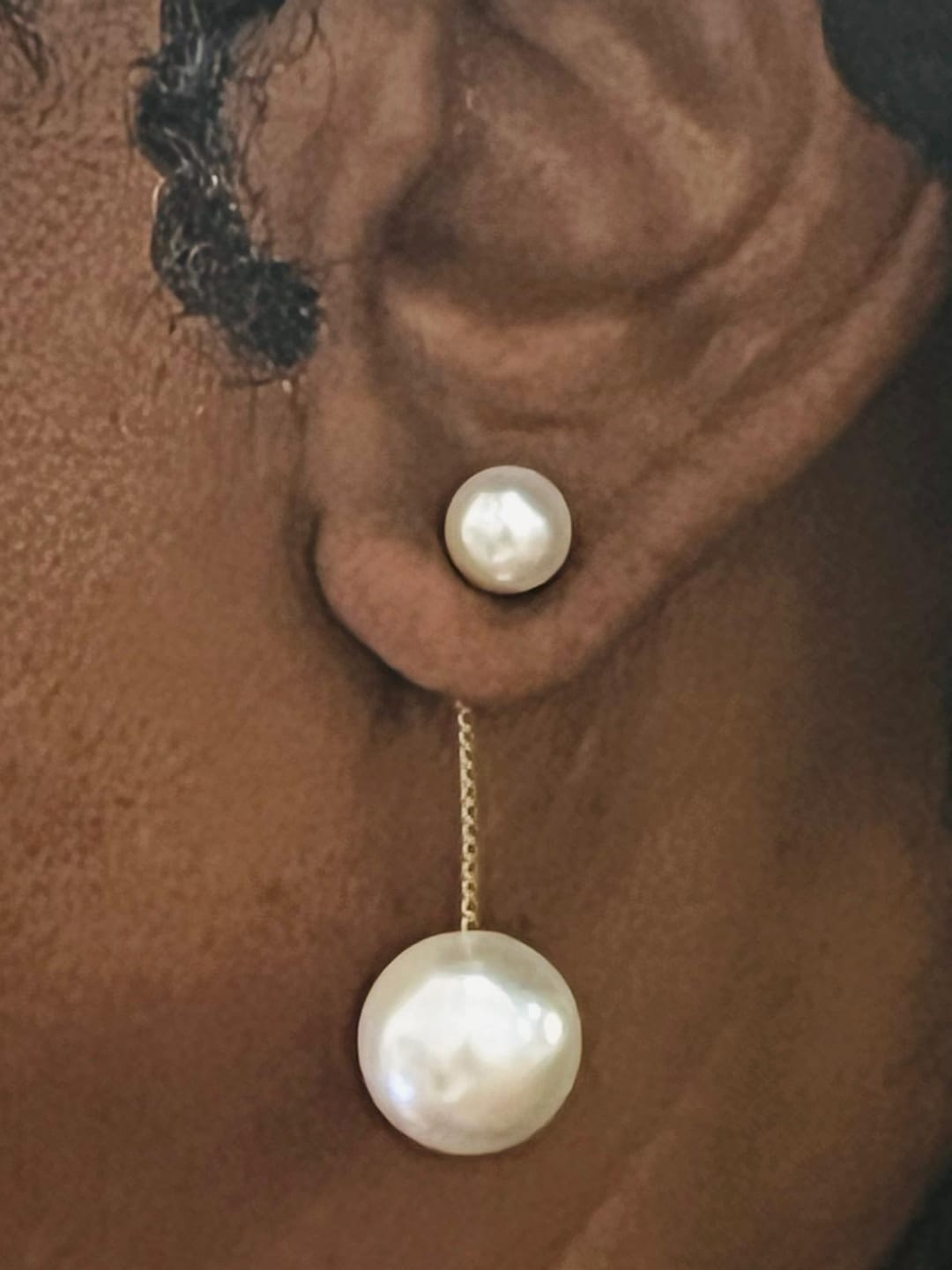 Customer photo review of Pearl Bauble Drop Earrings