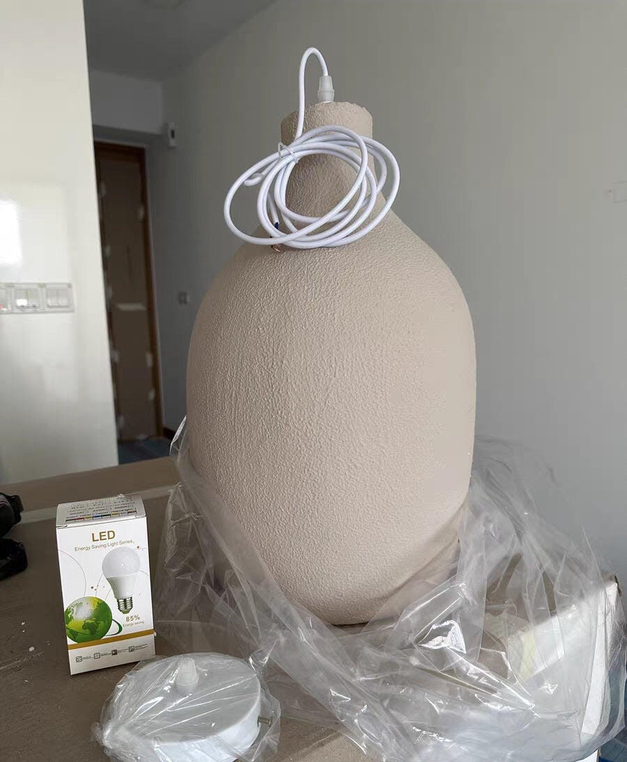 Customer photo review of Barrel Pendant Light, Beige Polystyrene Shade, Adjustable Cable