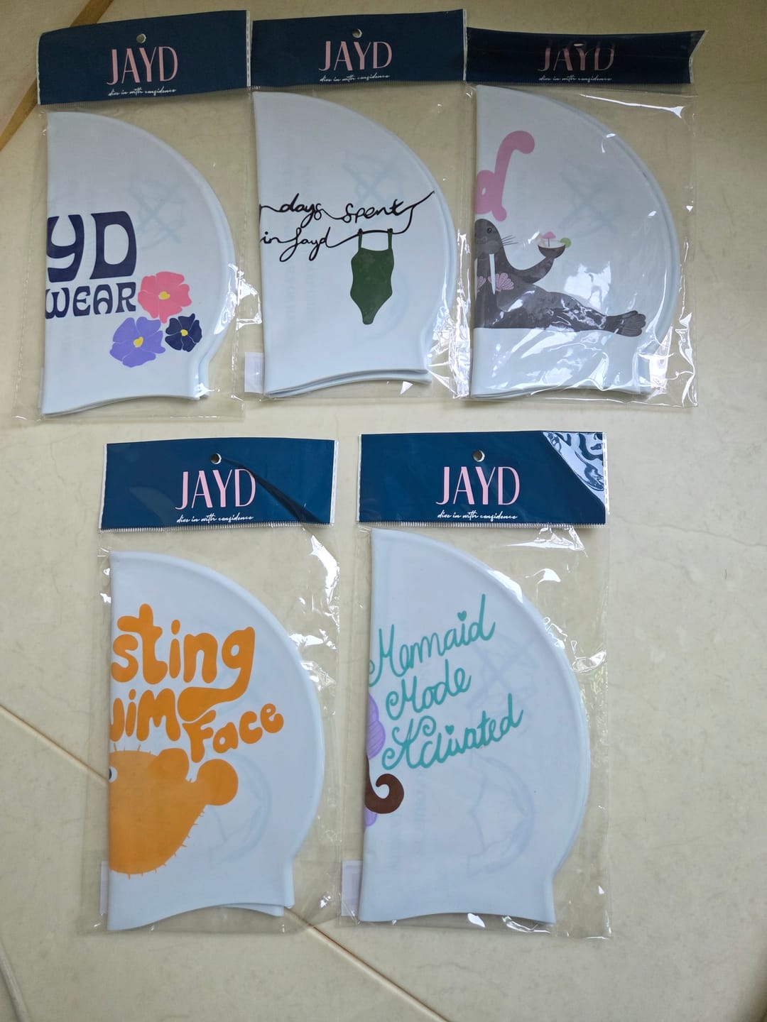 Customer photo review of JAYD Swim Cap - Resting Swim Face