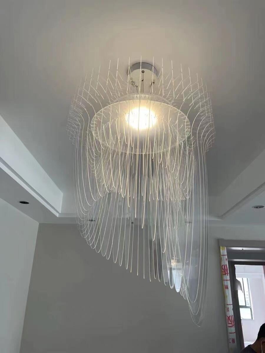 Customer photo review of Gold Acrylic Fringe Pendant Light, Chandelier, Integrated LED