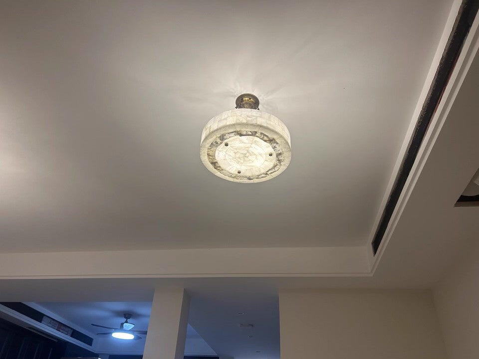 Customer photo review of Antique Brass Ceiling Light, Alabaster Flush Mount, 10 cm Deep