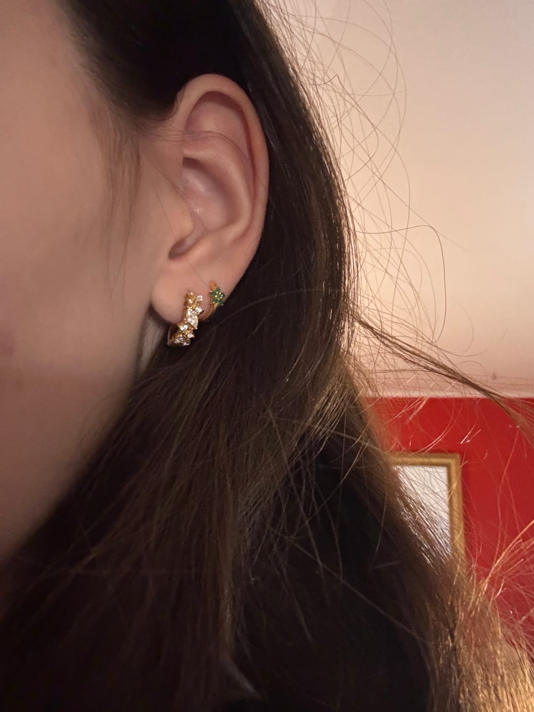 Customer photo review of Heavenly Spark Huggie Hoops 14K Vergoldet