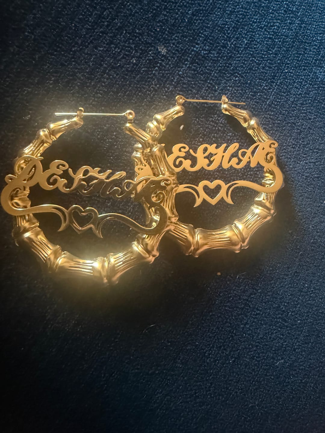 Customer photo review of Gothic Name Hoop Earrings
