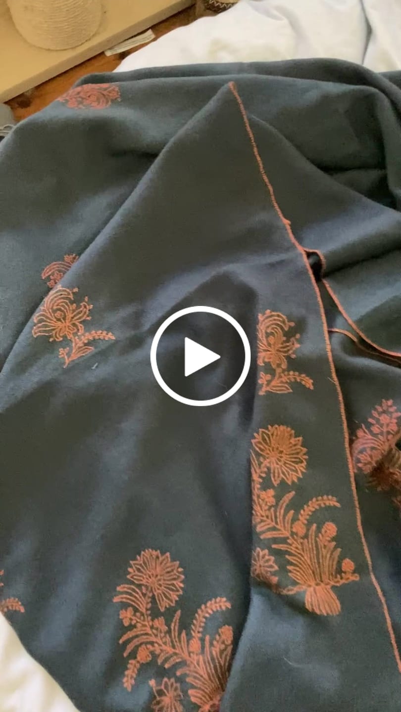 Customer video review of Dark Grey Handwoven Cashmere Scarf with Needlework Embroidery