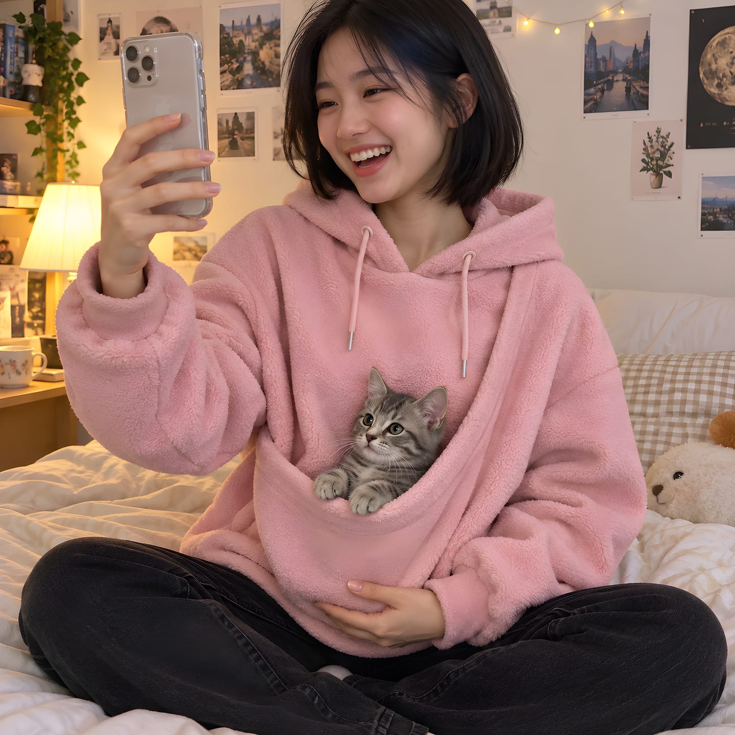 Customer photo review of Sudadera canguro para llevar a tu gato