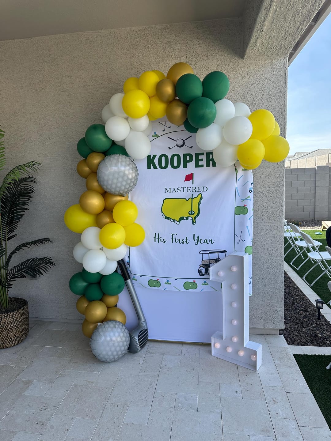 Customer photo review of Masters First Birthday Banner Hole in One Golf 1st Birthday Decor Mastered First Year Backdrop Personalized Welcome Sign High Chair Banner