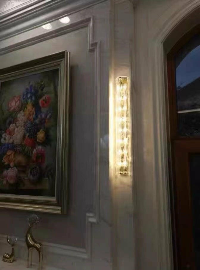 Customer photo review of Brass Wall Light, Clear Textured Glass, Wall Sconce, Integrated LED