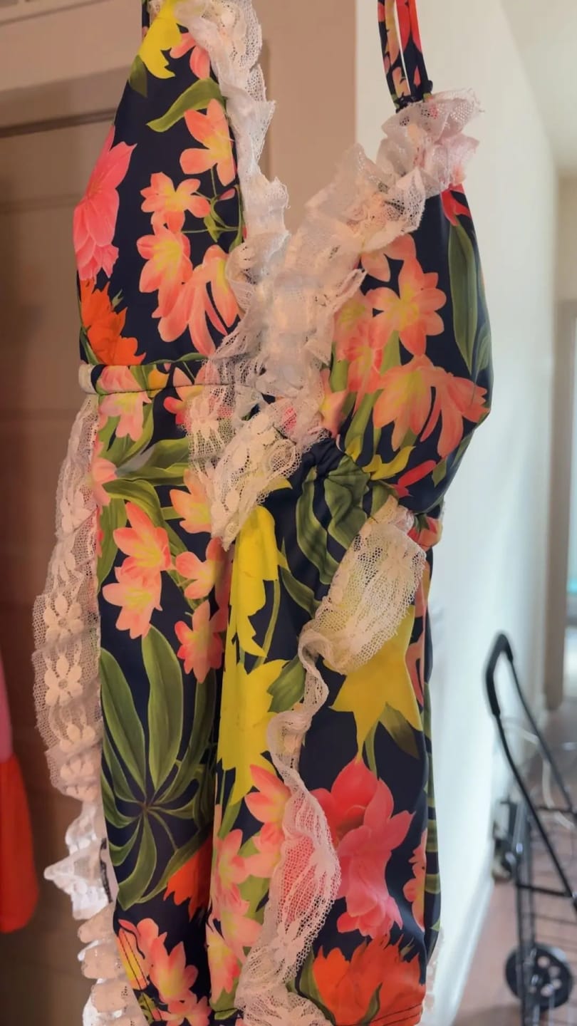 Customer photo review of Emoswim - Womens One Piece Halter V-Neck Printing Lace Adjustable Back Straps Sexy Swimsuit