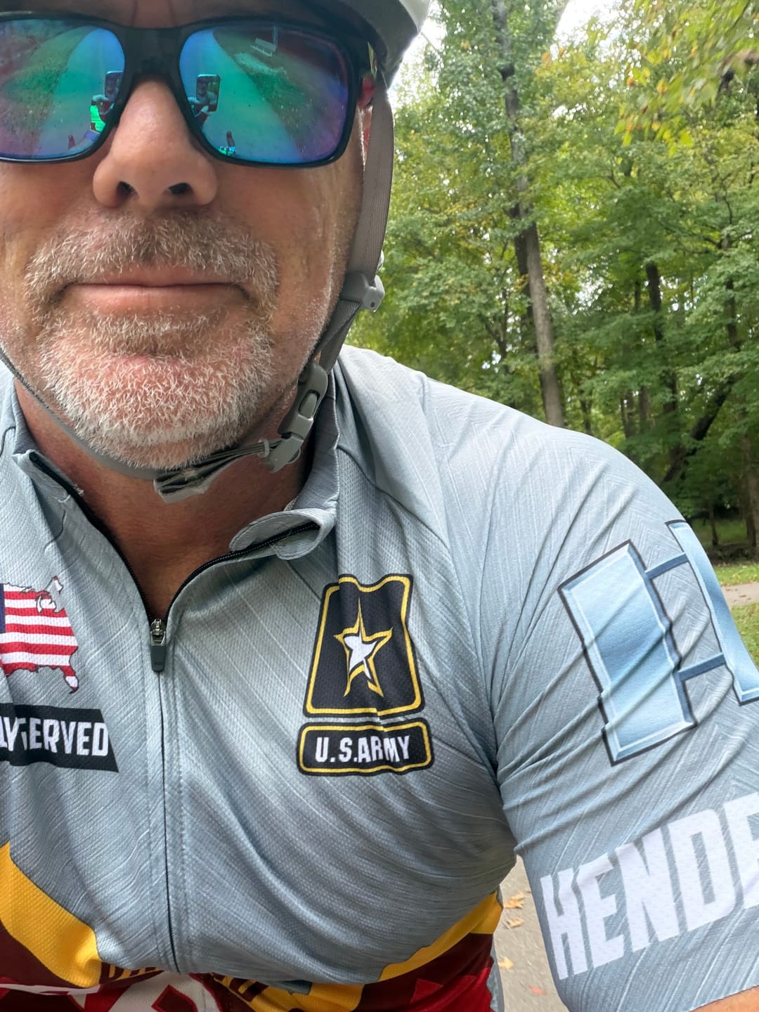 Customer photo review of Men’s Personalized U.S. Army Veteran Rank & Name Red Chevron Cycling Jersey & Kit