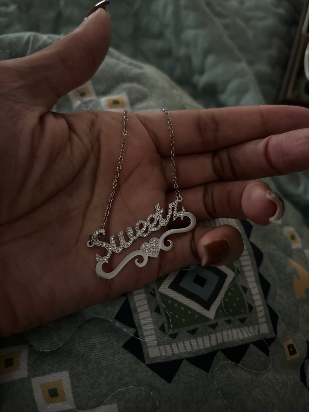Customer photo review of Iced Heart Name Necklace