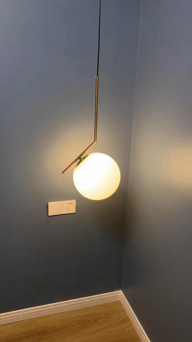 Customer photo review of Globe Pendant Light, White Glass, Brass or Black Stem, 20 cm