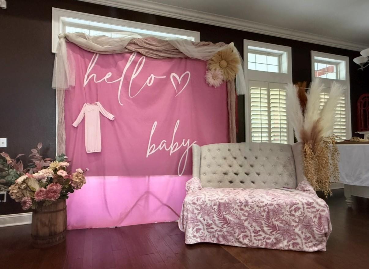 Customer photo review of Hello Baby Minimalist Baby Shower Backdrop Gender Neutral Baby Shower Decor Terracotta Baby Shower Banner Hello Baby Shower THB
