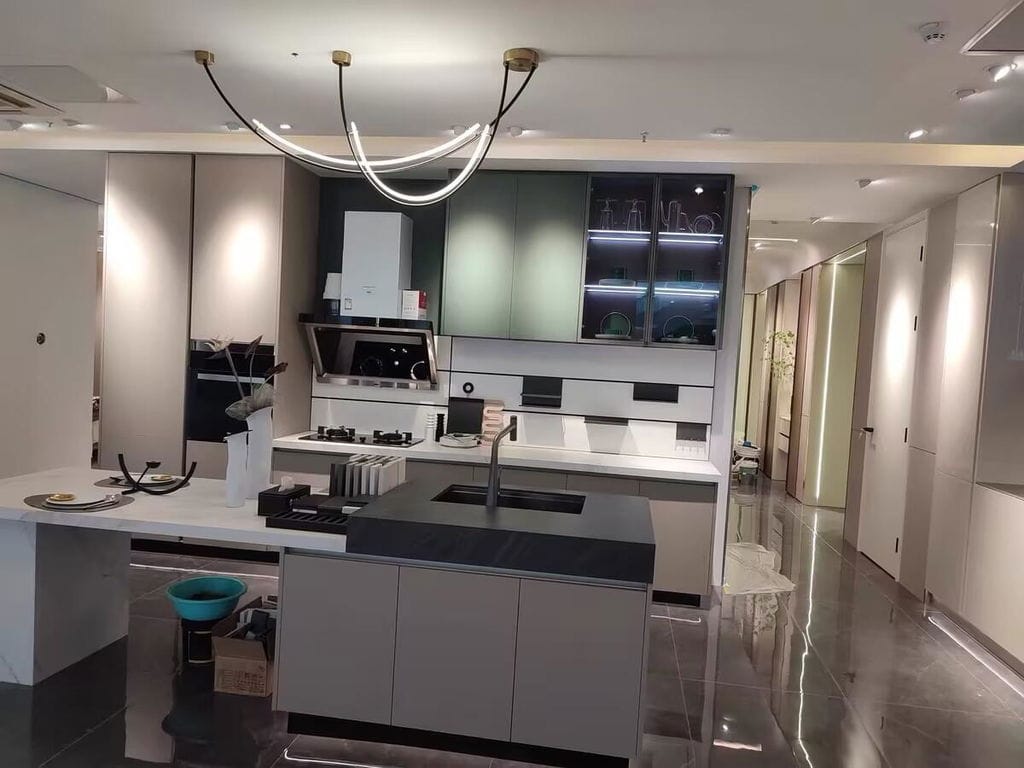 Customer photo review of Linear Pendant Light, Two Staggered LED Bars, Gold or Black